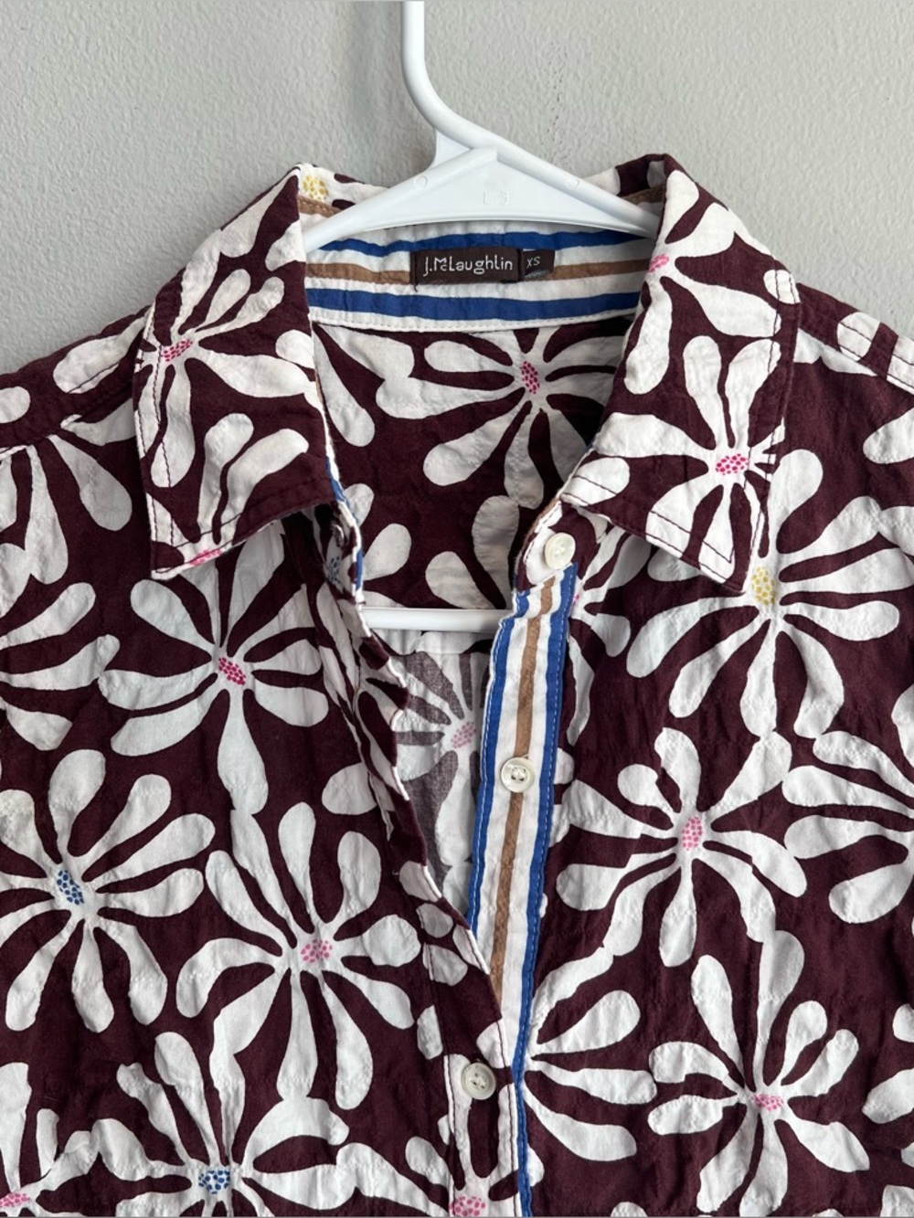 J. McLaughlin Brown Floral Button Down Shirt Textured XS - Picture 4 of 6